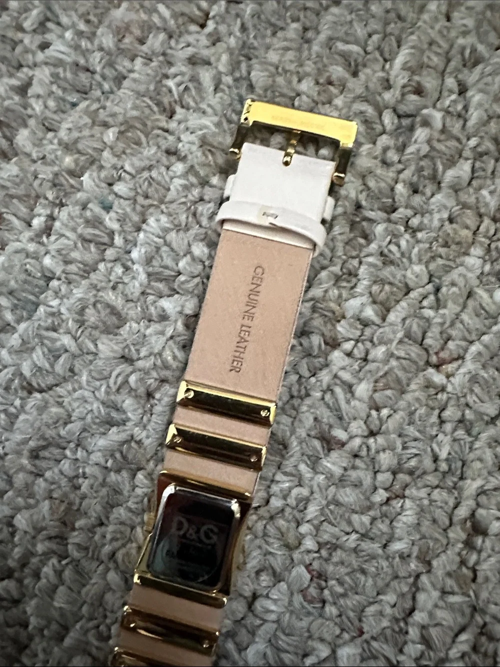 D&G Light Pink and Gold Leather Bracelet Watch with Crystal Accents